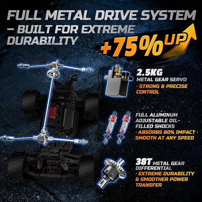 DEERC 209E 1:10 Fast Brushless RC Car for Adults &amp Boys 60+ KMH High Speed 4WD Off-Road Remote Control Truck with 2 x 3S Batteries &amp Extra Swing Arms Hobby Grade Racing Car RC Crawler Gift