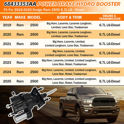 68433353AA Hydraulic Power Brake Booster Hydro Booster Fit for 2019-2025 Dodge Ram 2500 3500 6.4L V8-Gas 6.7L L6-Diesel