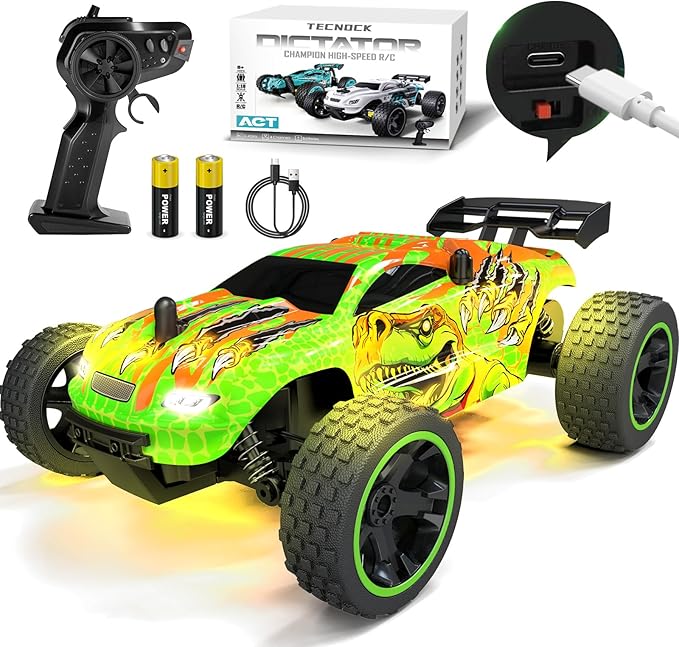 Tecnock RC Cars for Kids 1:18 Scale 2WD RC Car with USB-C Easy Charging 2.4GHz Remote Control Car with LED Lights &amp 50 Mins Playtime Toys Gifts for Boys &amp Girls Ages 8-12