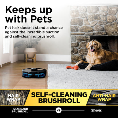 Shark Matrix Plus 2in1 Robot Vacuum & Mop with Sonic Mopping, Matrix Clean, Home Mapping, HEPA Bagless Self Empty Base, CleanEdge, for Pet Hair, WiFi, Compatible with Alexa, Black/Gold (AV2613WA)