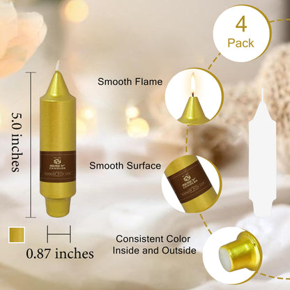 Christmas Metallic Gold Candle 5 Inch Short Smokeless Taper Candles 4 Pack Unscented Dinner Candle for Christmas Dinner