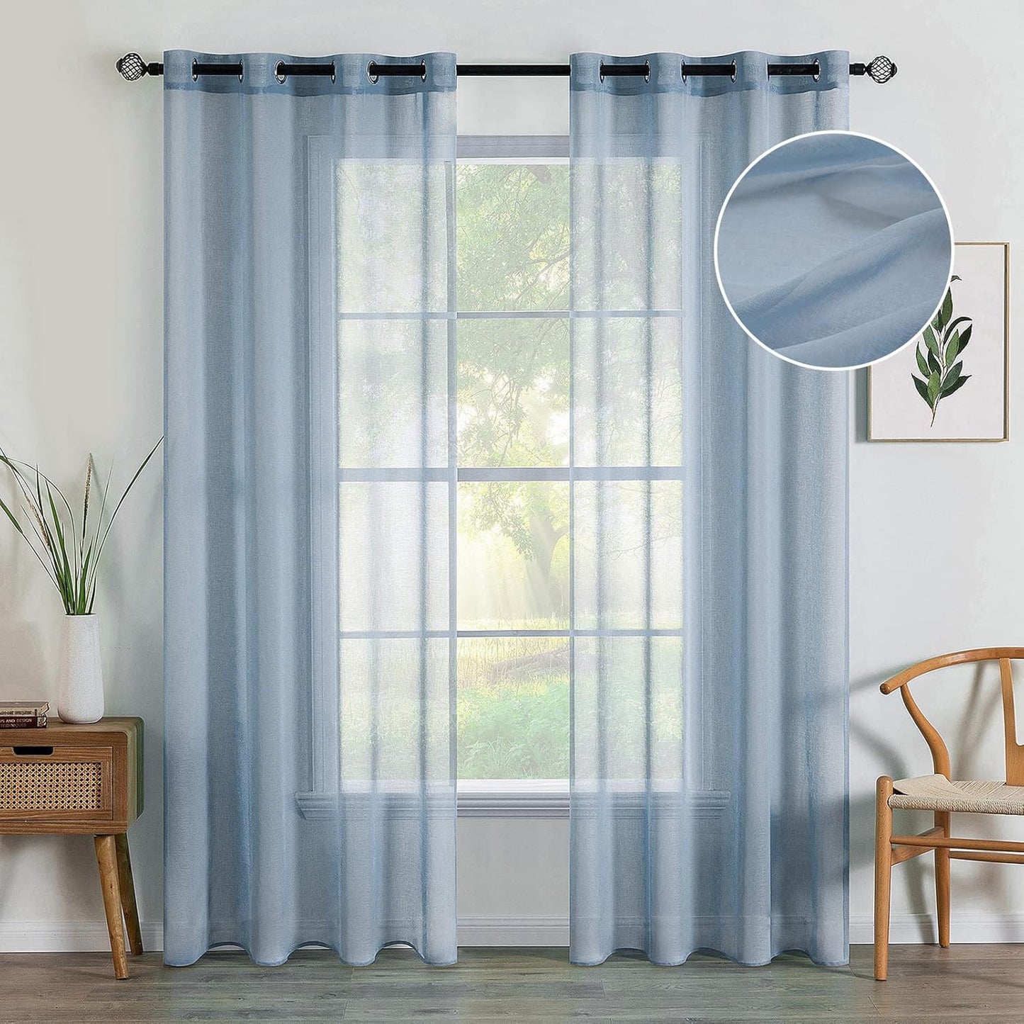 MIULEE Dusty Blue Semi-Sheer Window Curtains - Elegant Grommet Top Drapes, 84 Inch Length, 54x84 Inch Size