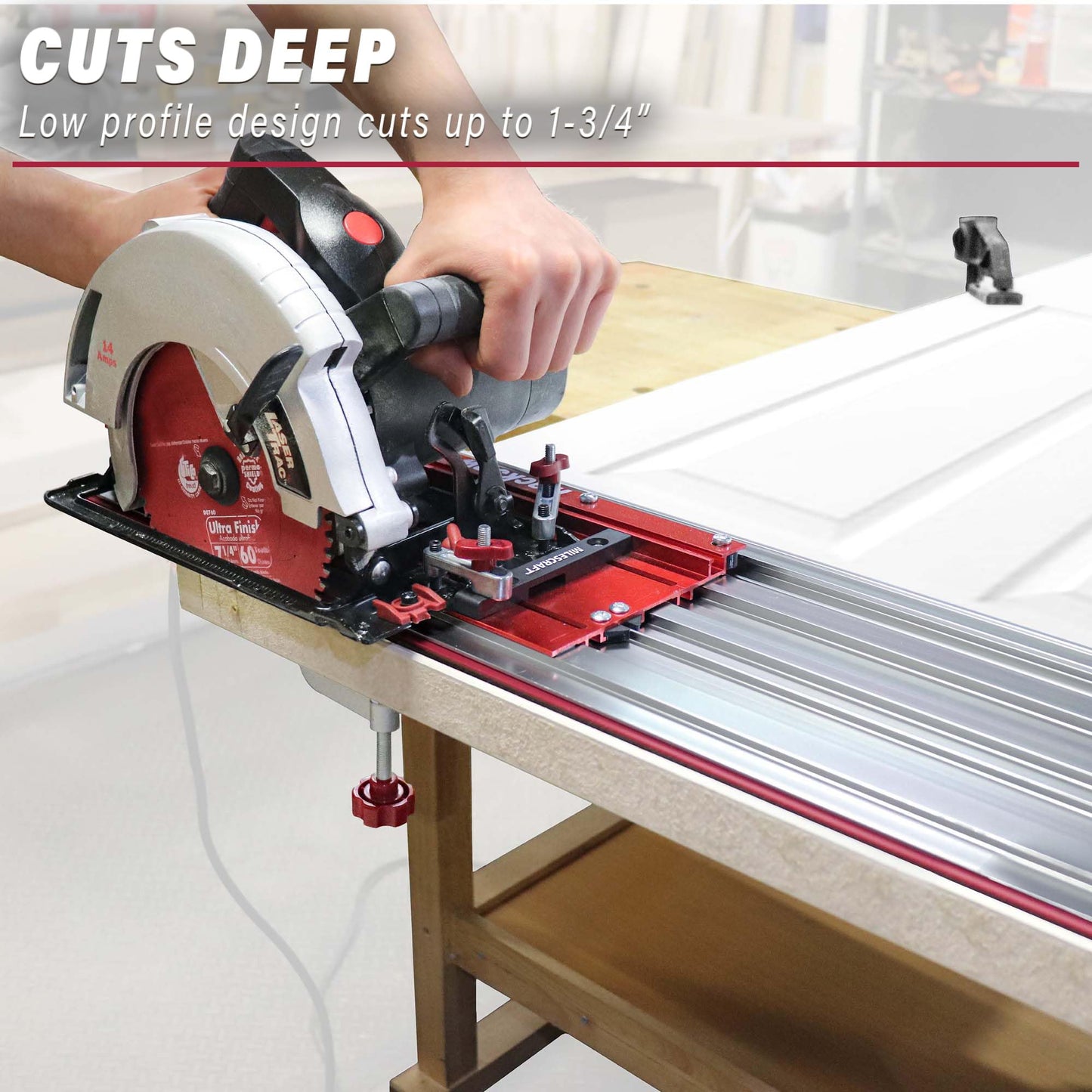 Milescraft 1409 Track Saw Guide - Universal for 7-1/4" Circular Saws, 50" Cutting Range, 2" Depth, Aluminum