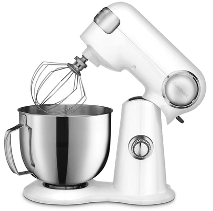 Cuisinart Stand Mixer, 12 Speed, 5.5 Quart Stainless Steel Bowl, Chef’s Whisk, Mixing Paddle, Dough Hook, Splash Guard w/ Pour Spout, White Linen, SM-50NAS, Manual