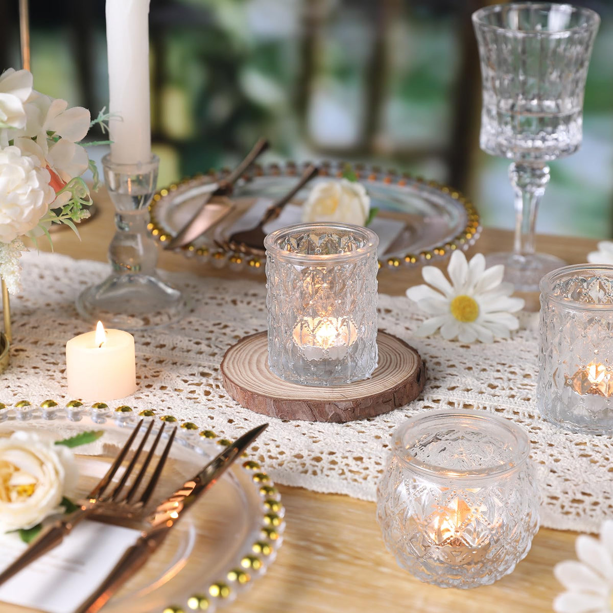 DARJEN Clear Votive Candle Holders Set of 36- Round Glass Candle Holders Bulk for Tea Light Candle, Embossed Candle Votives for Wedding Centerpiece, Various Parties & Home Decor