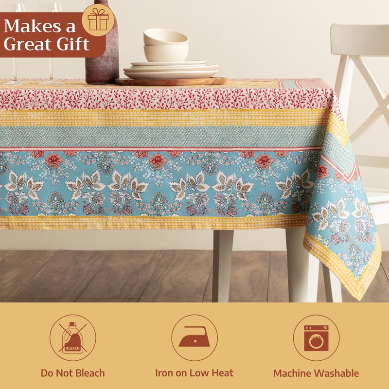 Maison d' Hermine Table Cloth Square Table 100% Cotton 60 x 60 Inches Tablecloth Reusable Decorative for Dining Kitchen Room Farmhouse Home Gifts for Mothers Day Spring Summer - Marquise