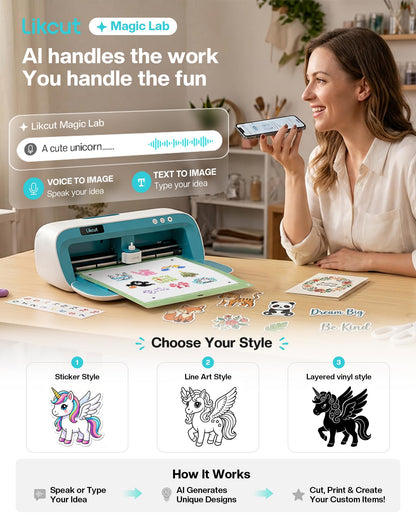 Likcut S41 Vinyl Cutter Machine with Print Then Cut - AI Image Generation Sticker Cutter and Maker Machine for Room Decor, HTV, Cardstock and Custom Stickers, Crafts for Adults