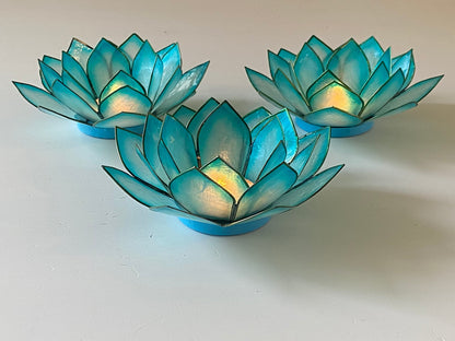 Om Gallery Capiz Shell Lotus Flower Decor Tealight Candle Holder for Serene Ambiance -Decorative Candle Holders for Meditation, and Relaxation, Cool Water