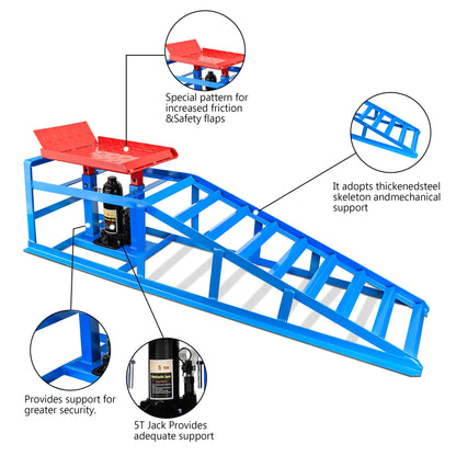 Car Ramps for Oil Changes Vehicle Ramps for Garage 2 Ton (4500 lb) Lifting Capacity, Nestable & Portable Auto Service Ramp （Red Blue）