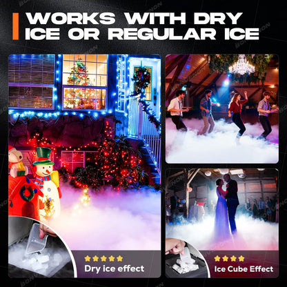 Low Lying Fog Machine with Remote Fast Heating Easy Opertative Dry Ice Compatible for Stage Halloween Wedding Escape Room Effects
