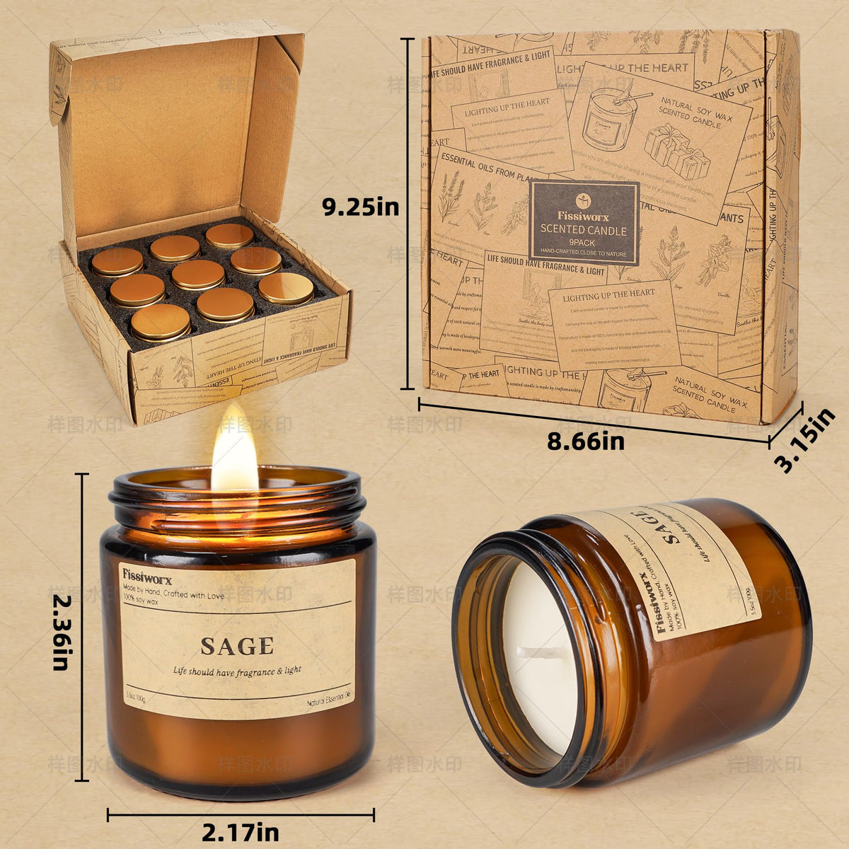 9 Pack Soy Candles for Home Scented |（Vanilla/Amber/French Vanilla） Long-Lasting 270 Hours, Natural Scented Candles Gift for Women & Men, Birthday, Mother’s Day, Christmas, Thanksgiving