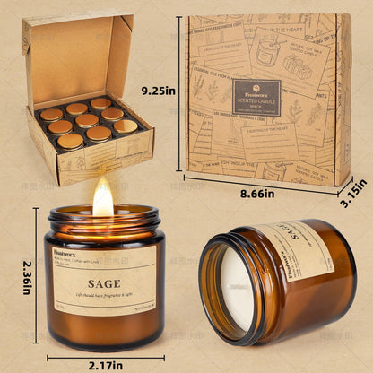 9 Pack Soy Candles for Home Scented | Grapefruit/Lemon Citrus/Bergamot Aromatherapy Candle Set in Amber Jar, Natural Scented Candles Gift for Women & Men, Birthday, Mother’s Day, Christmas