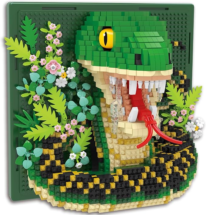 Snake Animal 3D Wall Art Micro Mini Building Blocks Set Unique Home Wall Decor or Table Display No Compatible with Lego Ideal Gift Toy for Adults &amp Boys Girls 14+ (1967 PCS)
