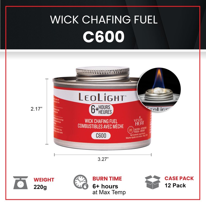 12 Pack Chafing Fuel 6 Hour Burn – Odorless, Smokeless & Spill-Proof Wick, 7.8oz Food Warmer Fuel for Chafing Dish Sets, Catering Events, Buffets, Parties & Weddings, LeoLight Cans