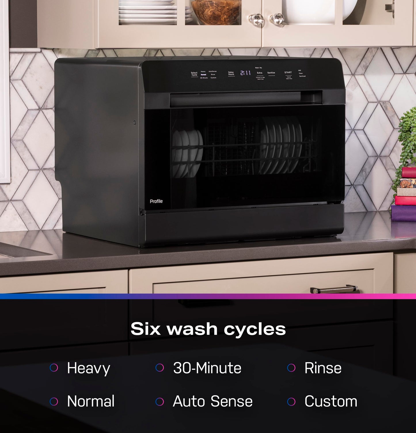GE Profile Countertop Dishwasher, Energy Star, 6 place settings, 6 wash cycles, WiFi Connected, with Built-In Capabilities