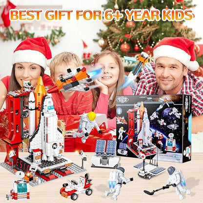 Space Exploration Shuttle Toys 12-in-1 STEM Aerospace Building Kit Toy Rocket Building Kit Toy with Launcher Astronauts Airplane Rocket Gift for 6 7 8 9 10 11 12+ Years Old 855 Pcs