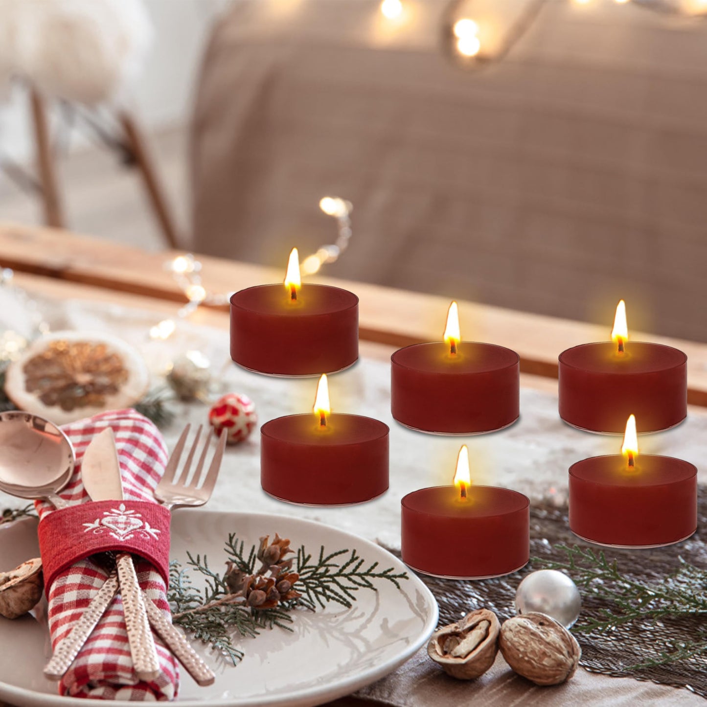 Christmas Red Scented Tealight 12 Pack Round Apple Scented Tealight Candles 4 Hour Burn Time Tea Candles for Holiday Christmas Halloween Thanksgiving Valentine's Day Scents, Gifts for Woman
