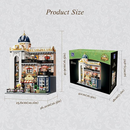 PANTASY Blossom Café Modular Building Set 3-Story European Glasshouse Landmark with Café Art Gallery &amp Floral Atrium Collectible Architecture Model Kit for Adults Creative Display Blocks