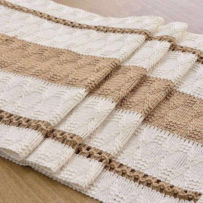 FEXIA Boho Table Runner for Hoilday Spring Home Decor with Tassels Pottery barn Furniture Farmhouse Rustic Macrame Burlap Table Decoration for Living Room (12x48 Inches)