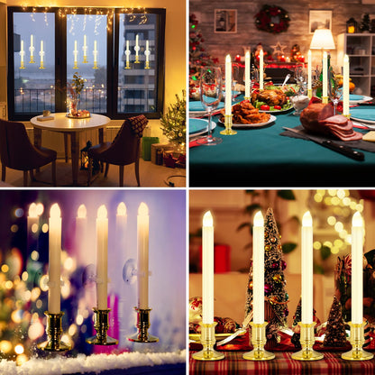 Verdenu 10 Pack Christmas Window Candles, Battery Operated Window Candles with Remote Timer, Electric LED Flameless Candle with Holders/Suction Cups for Window Decor, Gold