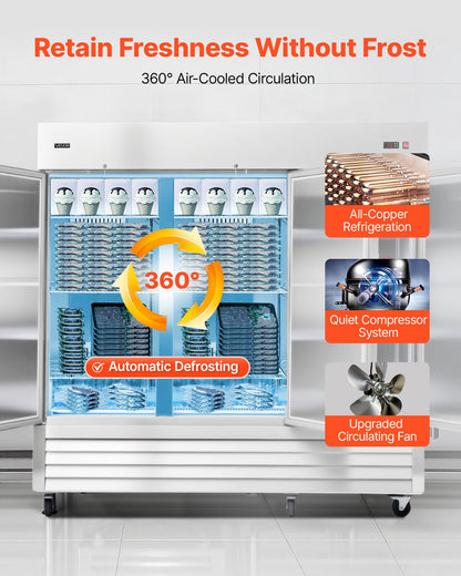 VEVOR Commercial Reach-In Freezer 85" W, 69 Cu.Ft Stainless Steel Upright Freezer with Three Doors, Auto-Defrost, 12 Adjustable Shelves, -11 to 14℉ Temp Control, ETL Certified
