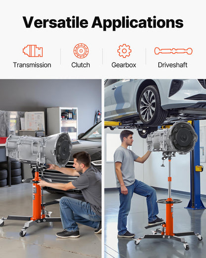 VEVOR Transmission Jack, 1322 LBS Hydraulic Telescoping Transmission Jack, 32"-67" High Lift Transmission Jack Stand with Foot Pedal, 360° Swivel Wheel