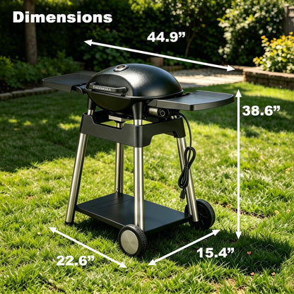 THERMORA Electric Grill Outdoor Grill, 1500W Power, 277 Sq.In Cooking Area, Removable Wheeled Cart Style, Indoor/Outdoor Eletric Grill, Nonstick Grill Grate, Built-In Thermometer BBQ Grill