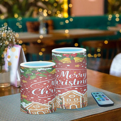 BOENLE Flickering Flameless Candles, Christmas Gingerbread Holly Berry Bell LED Candles with Remote Timer, Set of 2 Battery Operated Candle for Valentine Wedding Birthday