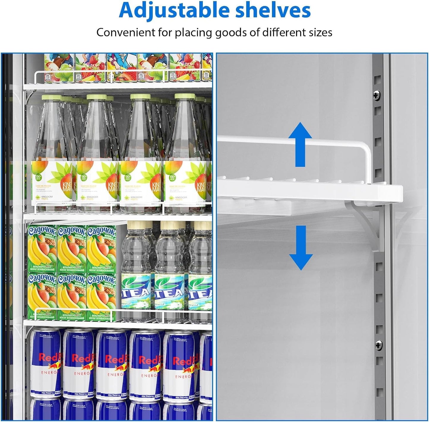 ACONEE Commercial Merchandiser Refrigerator, 25.3 cu ft Capacity Glass Door Upright Display Fridge, Commercial Display Refrigerators with LED Top Panel, Display Refrigerator Drink Cooler Case for Shop
