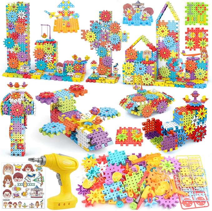 Building Toys 234 Pieces Upgrade Gear Building Blocks Set Kids Tool Set with Electric Drill Kids Toys STEM Kits Gifts for Boys Girls Age 3+