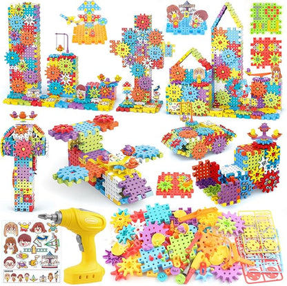 Building Toys 234 Pieces Upgrade Gear Building Blocks Set Kids Tool Set with Electric Drill Kids Toys STEM Kits Gifts for Boys Girls Age 3+