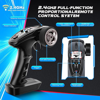 1:18 Scale All Terrain RC Cars 40 KPH High Speed 4WD Electric Vehicle with 2.4 GHz Remote Control 4X4 Waterproof Off-Road Truck with Two Rechargeable Batteries