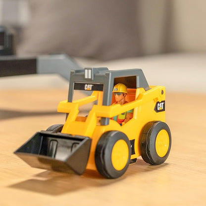 Cat Construction Workforce Jumbo Tower Crane Set 50-Inch RC Crane Toy with 360-Degree Rotation Hook and Wrecking Ball Light Skid Steer and 4 Figure USB Rechargeable Ages 5+