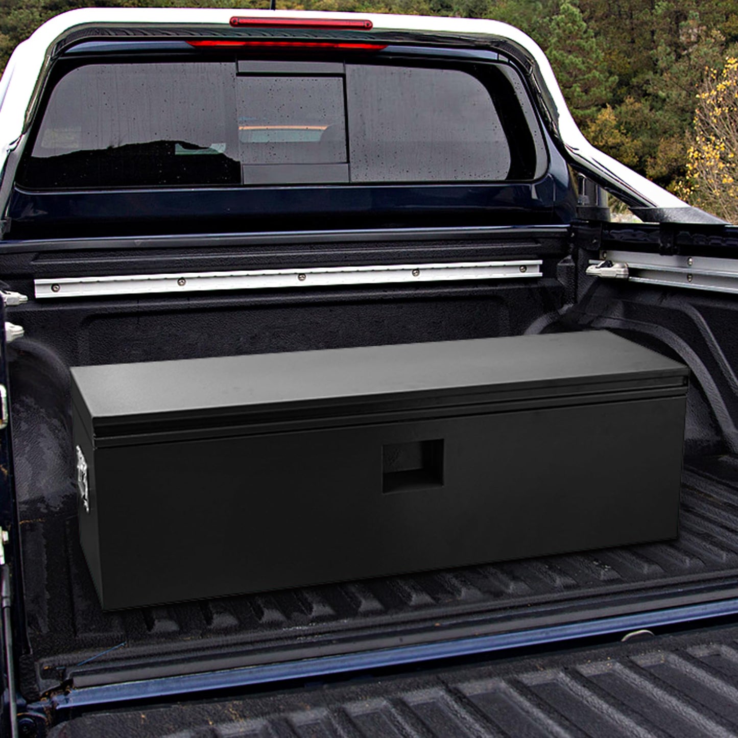PeakPursuit Heavy Duty Steel Truck Bed Toolbox – Waterproof Storage Chest, Dual Hydraulic Levers & Lock, Fits Pickup, RV, Trailer, Garage, Workshop – Black, 30 x 15 in