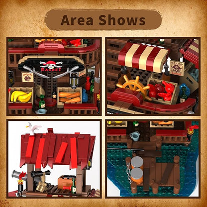Pirate House Building Set Pirate's Wharf Supply Center Buildings Blocks for Adults Teens Kids 10+ Creative Model Kits for Decor Collection Birthday Present 856PCS