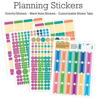 Elan Publishing Company DELUXE Undated Teacher Planner: 8.5x11 Includes 7 Periods, Page Tabs, Bookmark, Planning Stickers, Pocket Folder Daily Weekly Monthly Planner Yearly Agenda (Seaside Watercolor)