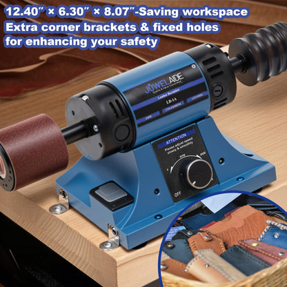 JUWELAIDE Leather Burnishing Machine | Variable Speed Leathercraft Bench Grinder, Polishing Tool, Sanding Machine, Rosewood Wheel for Leather Edge | Low Noise Motor, Standard 2x2 Inch Drum Sleeves