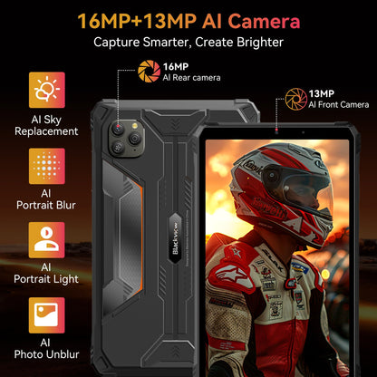 Blackview 9 inch Rugged Tablet, Android 15 Waterproof Tablet wirh Gemini AI, 18GB+128GB TF 2TB, 180Hz, IP68/IP69K, MIL-STD-810H Shockproof, 16MP+13MP, 18W/OTG/5G WiFi/GPS/NFC/TÜV/Face ID/Glove Mode