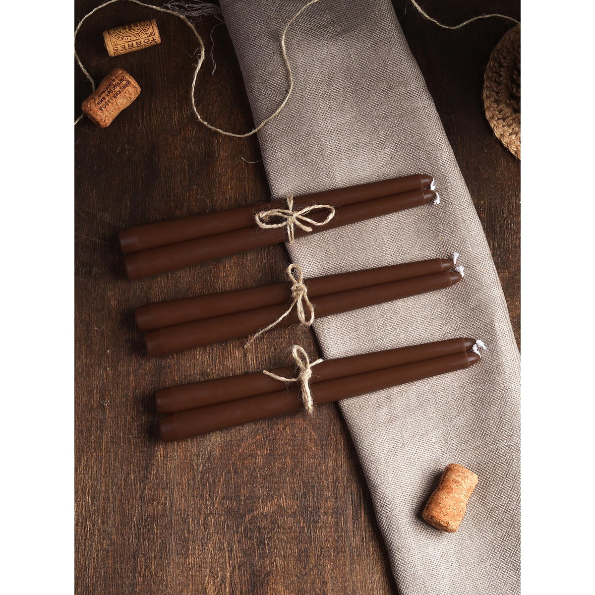 CANDWAX 10 inch Taper Candles - Set of 4 Dripless Tapered Candlesticks - Unscented, Perfect for Dinner and Household Use - Brown Candles for Home Decor