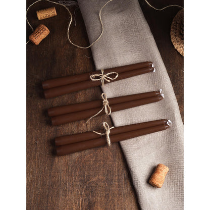 CANDWAX 10 inch Candlesticks - Set of 12 Dripless Tapered Candles - Brown Candles for Home Decor
