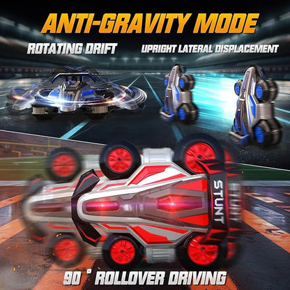 1:14 Drift Remote Control Car 2.4GHz 4WD RC Cars Rotating 360 Degrees Vehicle Toys with Lights Music Upright Walking Four-Wheeled Rollover Stunt Car Gifts for Boys Girls 6-12 Year（Red）