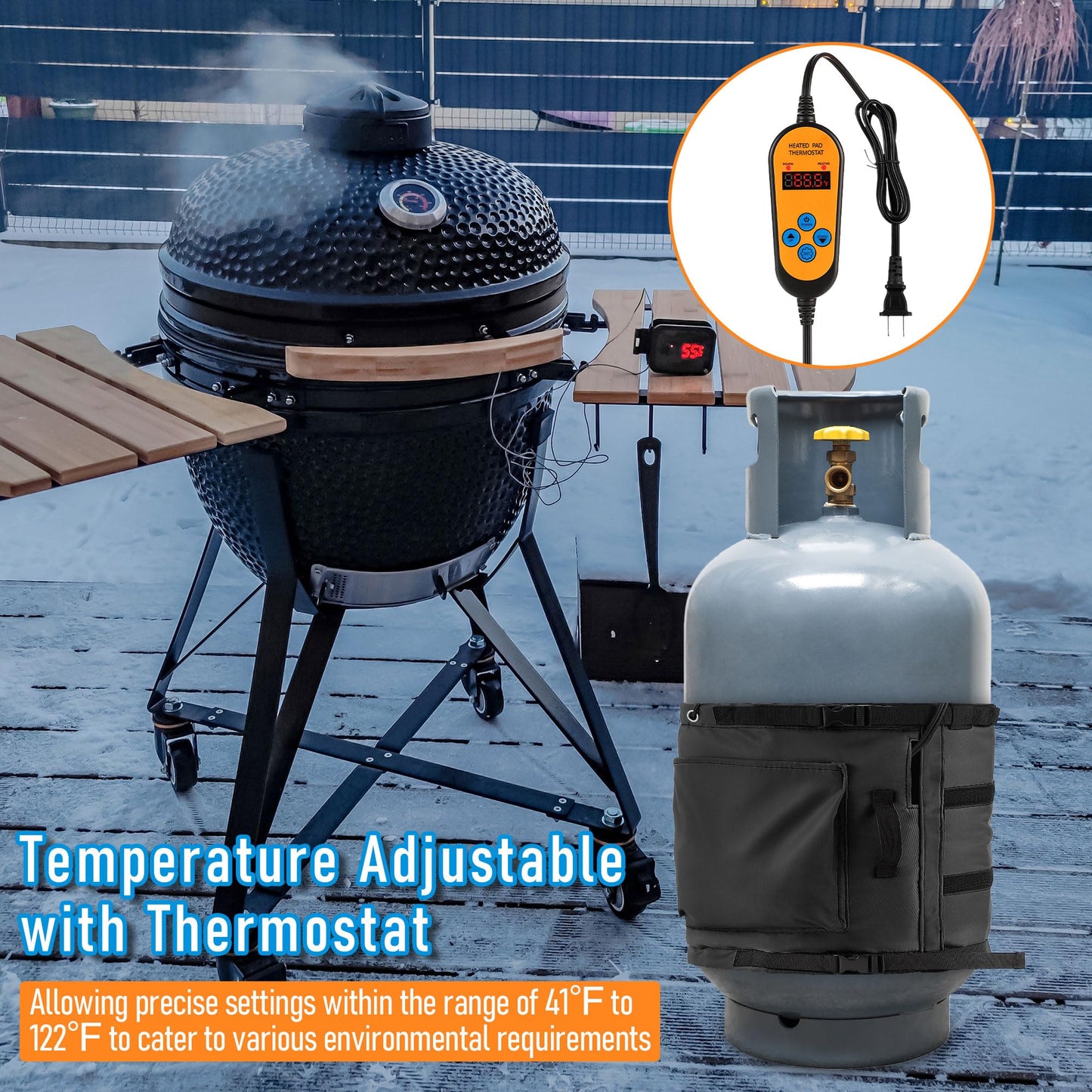2 Pack Propane Tank Heater Blanket Gas LP Cylinder Tank Heater with Thermostat Controller Adjustment 41-122 °F and Timer Function, Propane Buckets Warmer Blanket Fit for 5-40LB Tanks (Black)