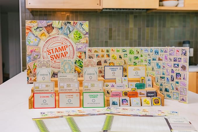 Stonemaier Games: Stamp Swap by Paul Salomon | A Competitive Stamp Collecting Strategy Board Game for Adults &amp Family | Curate the Most Well-Focused &amp Beautiful Stamp Collection | 1-5 Players