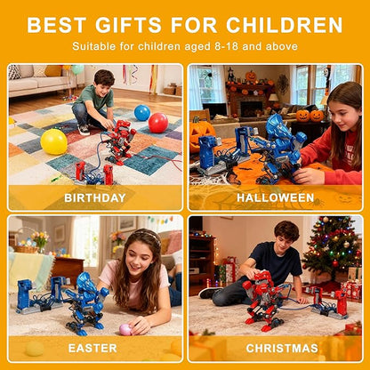 STEM Robot Building Kit Fighting Robots Toy Set for Kids Hydraulic Boxing Bots Build 2 Hydraulic-Powered Battle Robots Easter Christmas Birthday Gifts for 8-12 Year Boys Girls