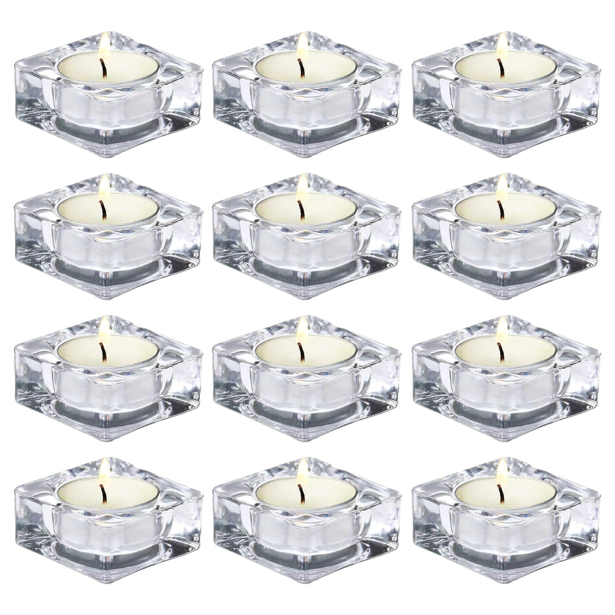 CHOCSTAY Tealight Candle Holder Set of 12, Clear Glass Candle Holder Heat-Resistant Square Holders for Wedding, Party, Home Décor