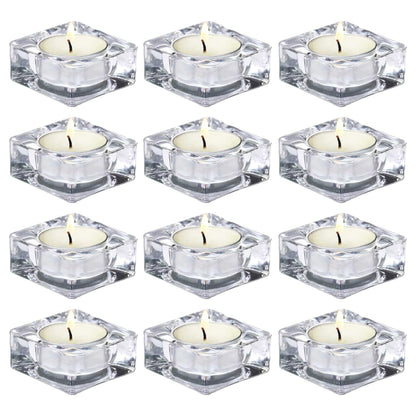CHOCSTAY Tealight Candle Holder Set of 12, Clear Glass Candle Holder Heat-Resistant Square Holders for Wedding, Party, Home Décor