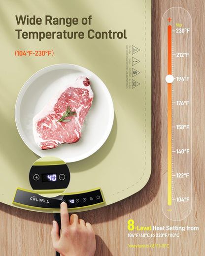 COLDFILL Warming Mat for Food - Electric Warming Tray with 8 Temperature Settings, Full-Surface Heat in 5s, 4 Hours Auto Shut-Off, for Parties, Buffet & Thawing