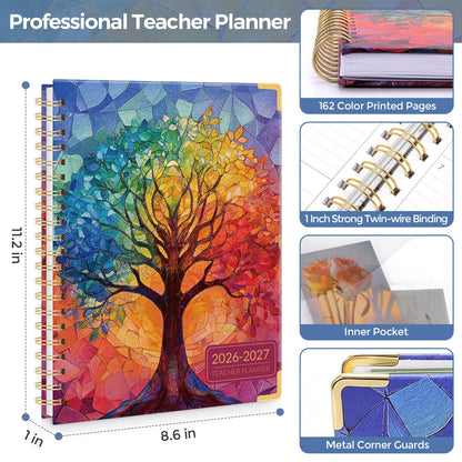 SKYDUE Teacher Planner 2026-2027 Academic Year, 8.5" x 11" Deluxe Teacher Lesson Planner with Monthly Tabs & Stickers, Lesson Plan Book 26-27, Tree of Life