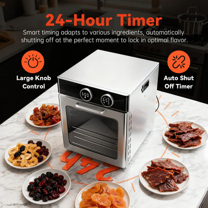 Food Dehydrator Machine, 8 Stainless Steel Trays, 7.24 Sq Ft Large Capacity Food Dehydrator, Precise Temperature Control & Timer, View Window, Dryer for Jerky, Herb, Fruits, Pet Treats