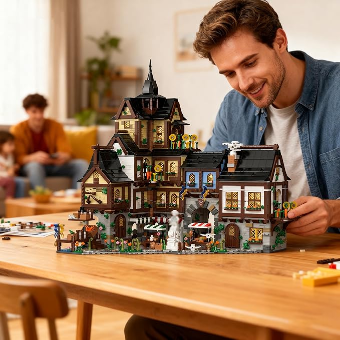 Medieval Town Center Building Set for Adult Architecture Viking Village Town Center Building Block House Collection Toy Creative Present for Adults and Teen(3867PCS)